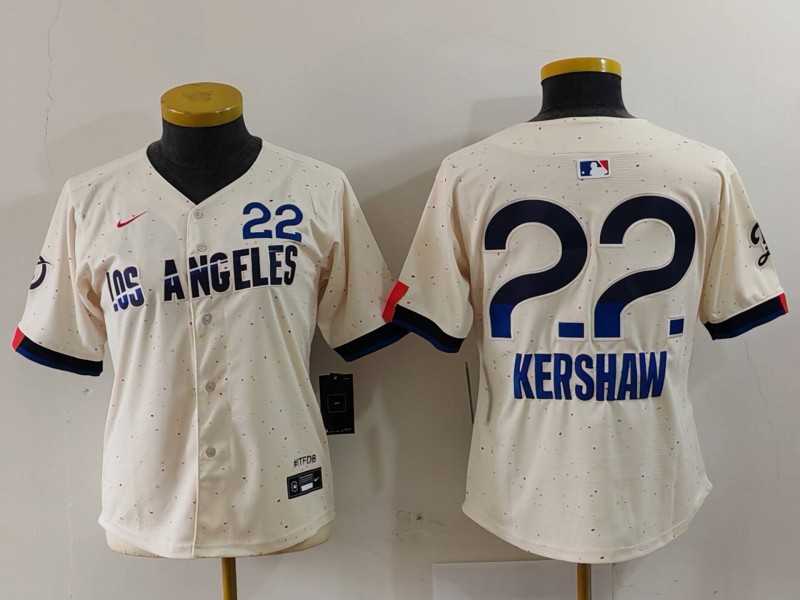 Womens Los Angeles Dodgers #22 Clayton Kershaw Cream 2024 City Connect Limited Jersey->mlb womens jerseys->MLB Jersey
